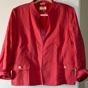 Talbots Jacket Womens Size 12 Pink Coral Linen Blazer Coat 90s Ladies